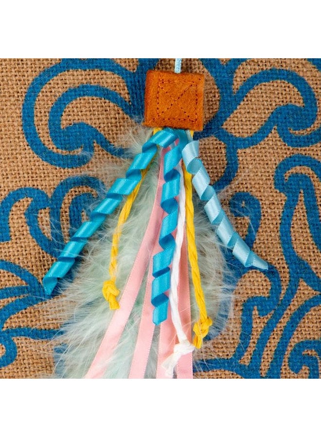 Petlinks Rowdy Rug Jute Scratch Mat with Feather Cat Toy & Playful Fringe, 20" L X 0.5" W X 14" H - Image 5