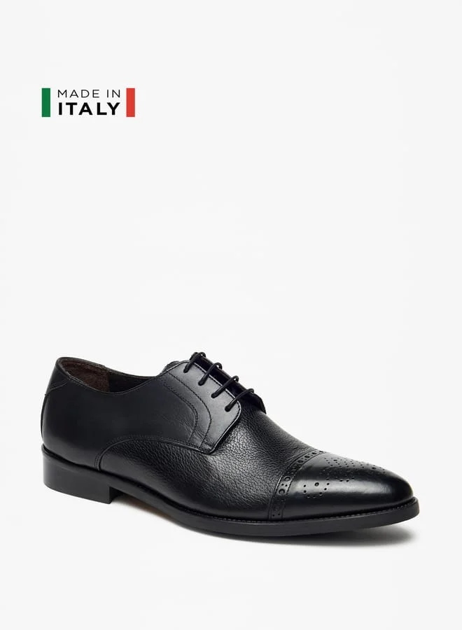 دوتشيني Mens Textured Derby Shoes with Lace-Up Closure