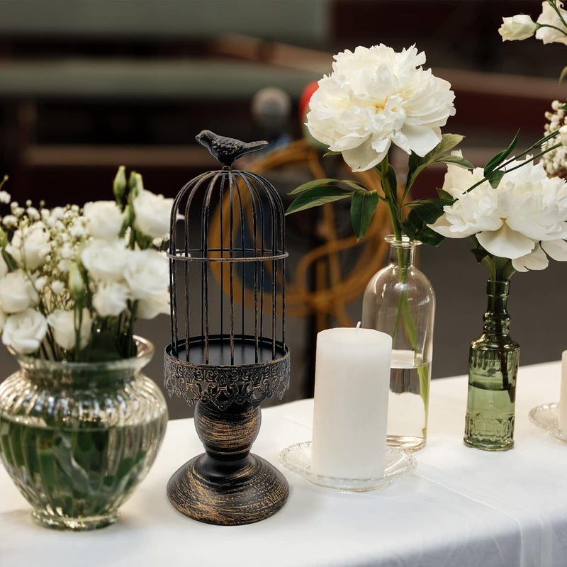 Zalaxt Retro Shabby Candle Holder, Decorative Birdcage Candle Holder Vintage Metal Candlestick for Wedding,Party Vintage Gothic Decor,Victoriana Decor,Home Decor Black 11.8 Inch - Image 1