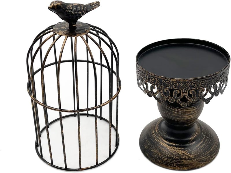 Zalaxt Retro Shabby Candle Holder, Decorative Birdcage Candle Holder Vintage Metal Candlestick for Wedding,Party Vintage Gothic Decor,Victoriana Decor,Home Decor Black 11.8 Inch - Image 3