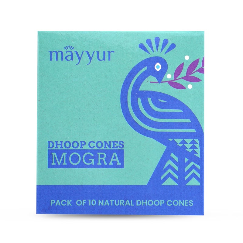 Aksharveda Mogra Jasmine Dhoop Cones Pack of 10 | Sacred and Spiritual Essence | Divine Prayer Insence Sticks - Image 1