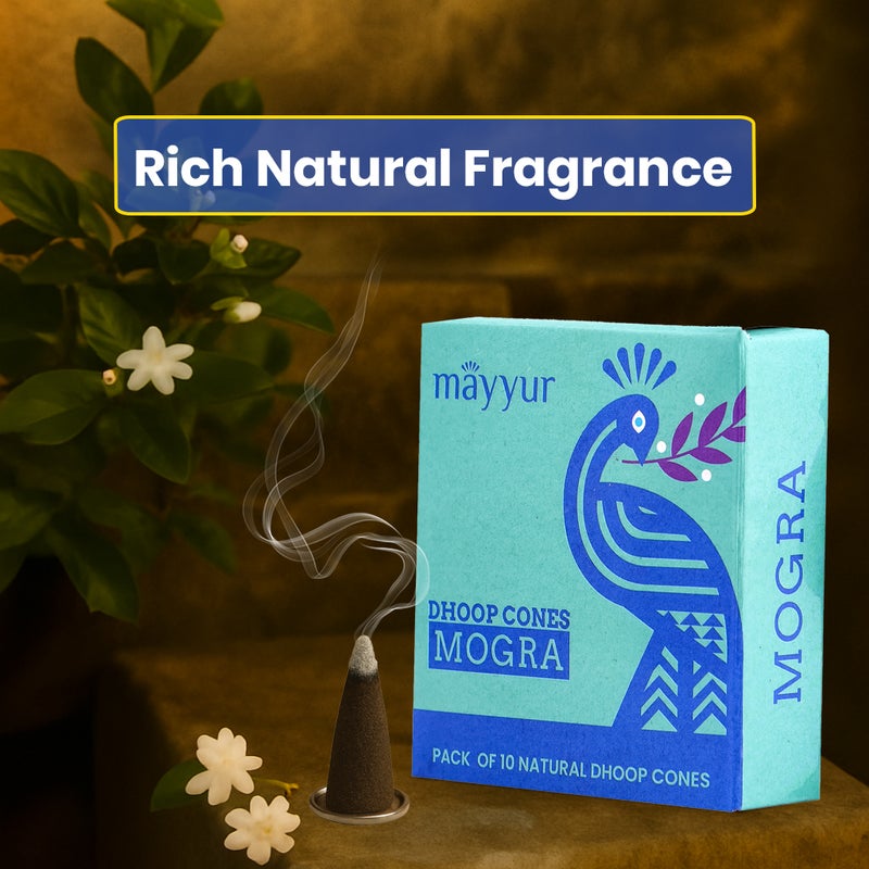Aksharveda Mogra Jasmine Dhoop Cones Pack of 10 | Sacred and Spiritual Essence | Divine Prayer Insence Sticks - Image 2