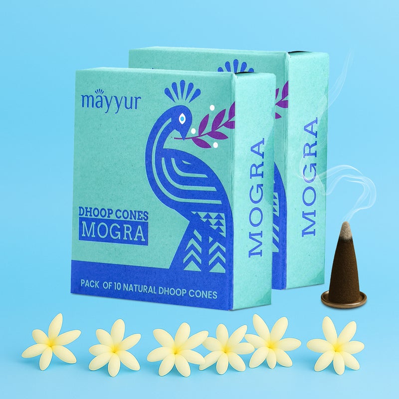Aksharveda Mogra Jasmine Dhoop Cones Pack of 10 | Sacred and Spiritual Essence | Divine Prayer Insence Sticks - Image 3
