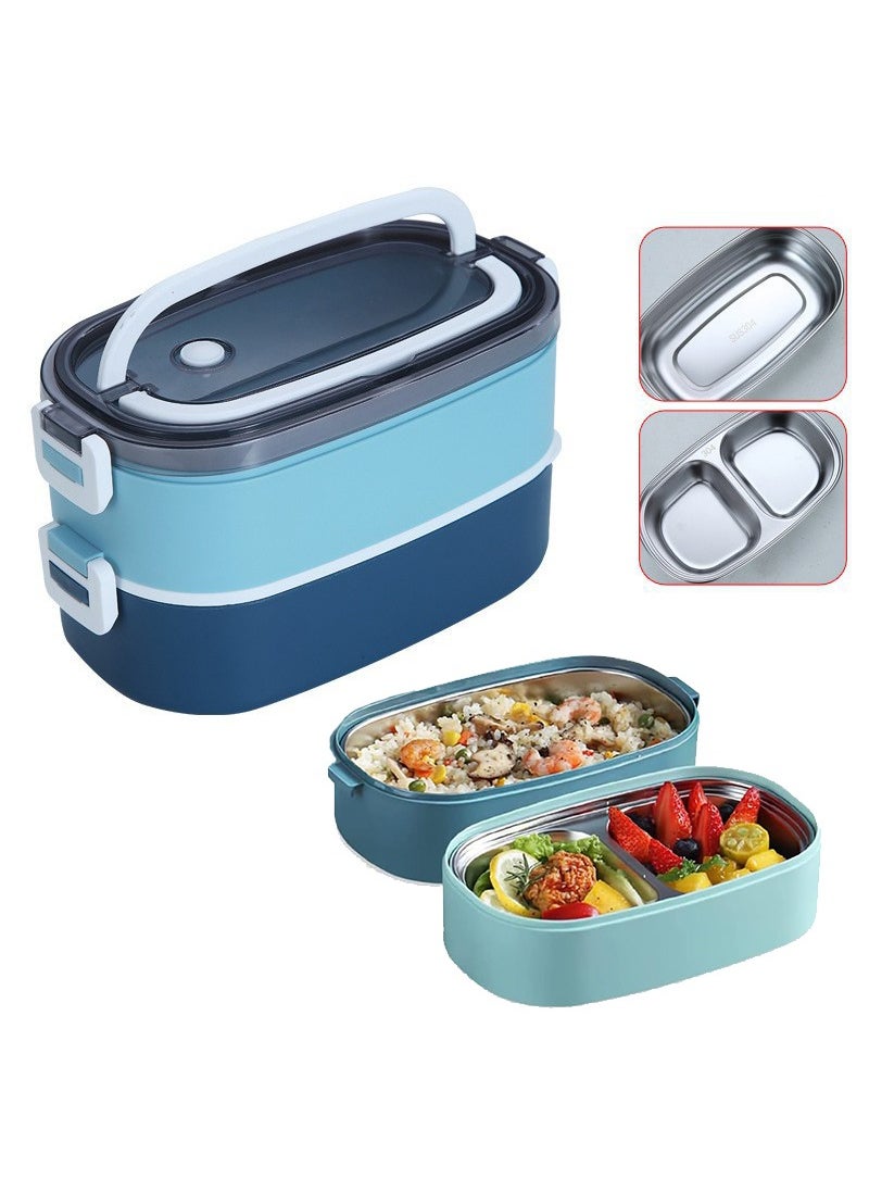 TAPIT - 1400ml 2-Tier Stainless Steel Lunch Box for Kids/Women Insulated Student Bento Box for School Leakproof Meal Box Portable Food Container for Outdoor Picnic (Blue) - Image 1