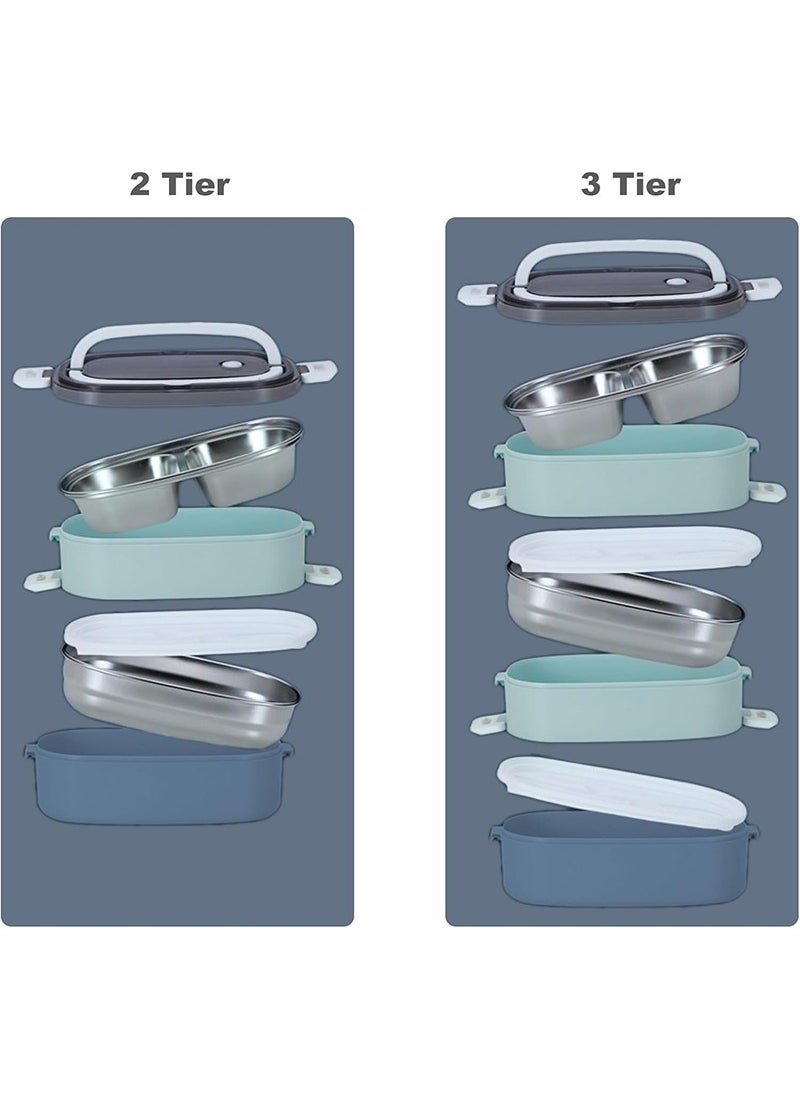 TAPIT - 1400ml 2-Tier Stainless Steel Lunch Box for Kids/Women Insulated Student Bento Box for School Leakproof Meal Box Portable Food Container for Outdoor Picnic (Blue) - Image 1