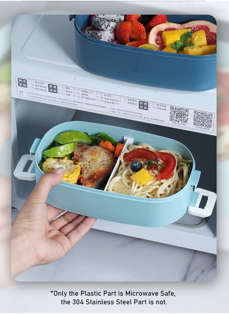 TAPIT - 1400ml 2-Tier Stainless Steel Lunch Box for Kids/Women Insulated Student Bento Box for School Leakproof Meal Box Portable Food Container for Outdoor Picnic (Blue) - Image 1