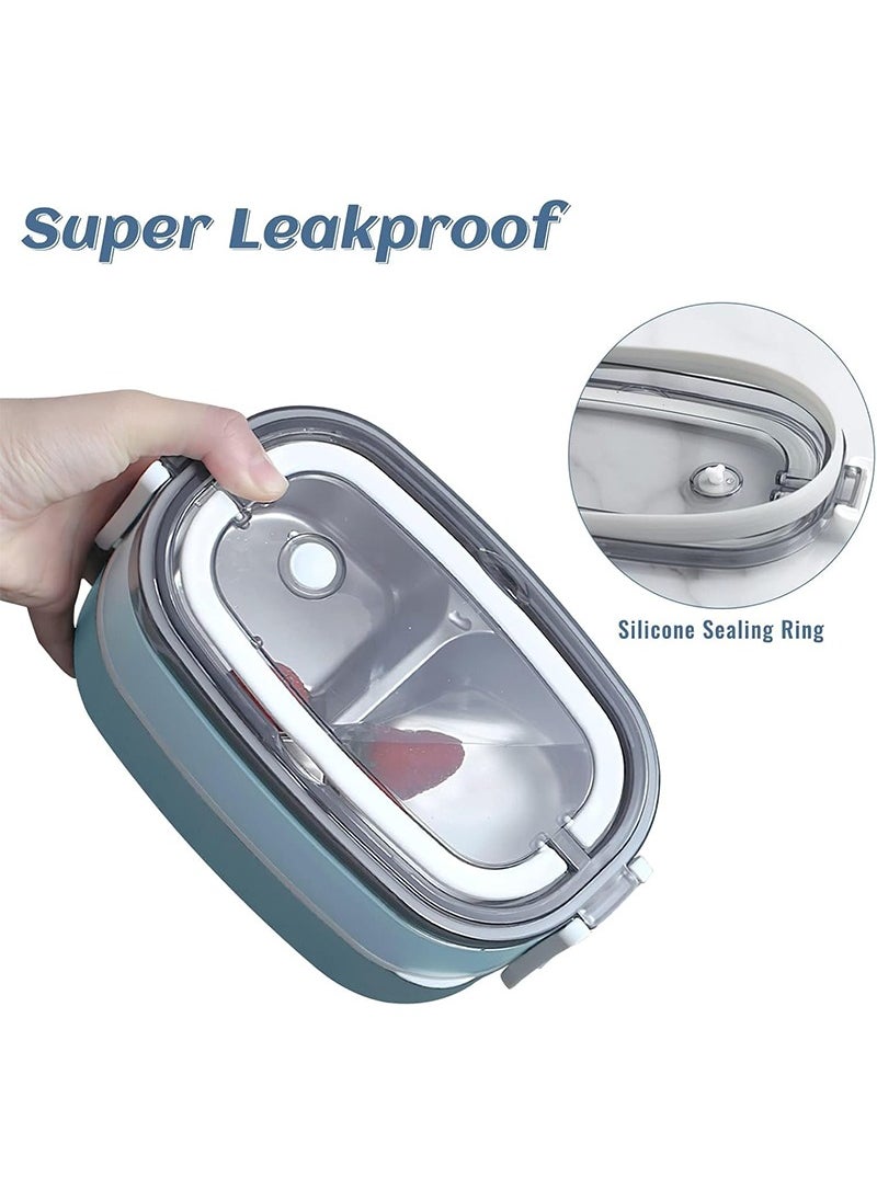 TAPIT - 1400ml 2-Tier Stainless Steel Lunch Box for Kids/Women Insulated Student Bento Box for School Leakproof Meal Box Portable Food Container for Outdoor Picnic (Blue) - Image 1