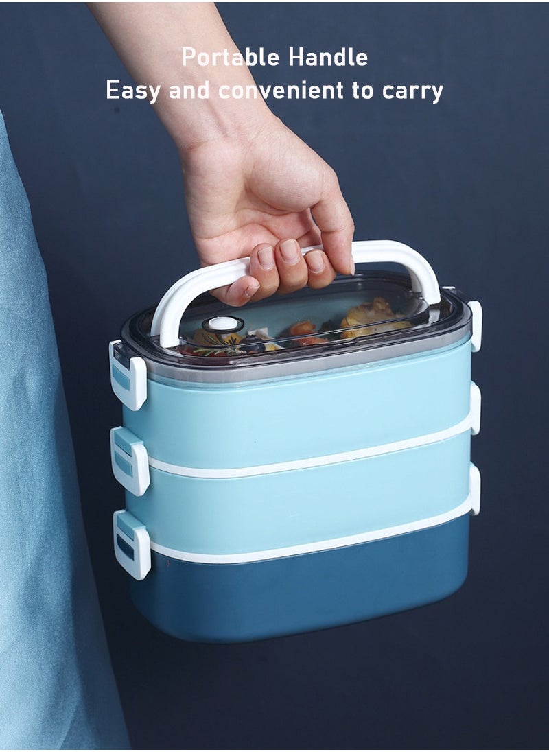 TAPIT - 1400ml 2-Tier Stainless Steel Lunch Box for Kids/Women Insulated Student Bento Box for School Leakproof Meal Box Portable Food Container for Outdoor Picnic (Blue) - Image 1