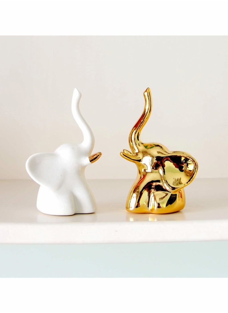 SYOSI Home Decor Elephant Statues,1 Pair, Small Decorative Accents for Shelves, Livingroom and Bedroom, Gold and White  - Image 1