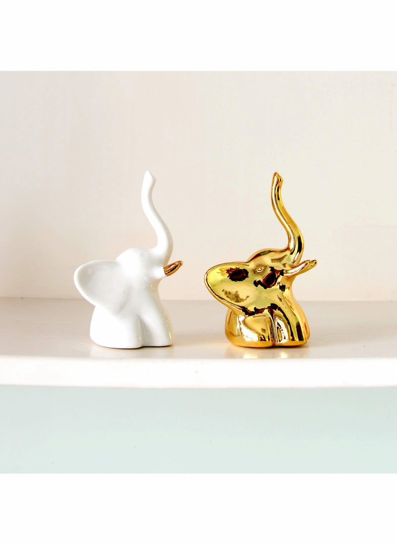 SYOSI Home Decor Elephant Statues,1 Pair, Small Decorative Accents for Shelves, Livingroom and Bedroom, Gold and White  - Image 2