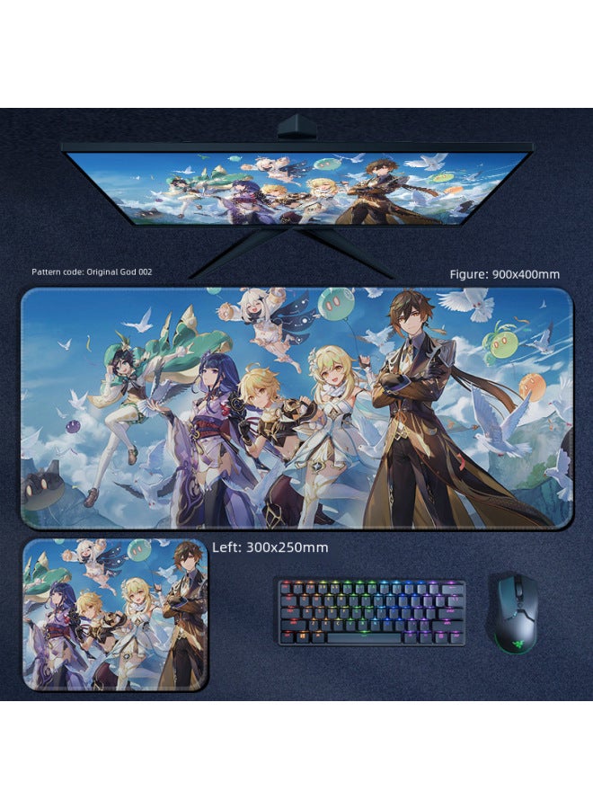 Original God Mouse Pad Large Keyboard Table Pad Two-dimensional Game Men's Peripheral Carved Sunny Sweet Rain God Inside Walnut Corey-Color:800x300x4mm-Pattern:YS019