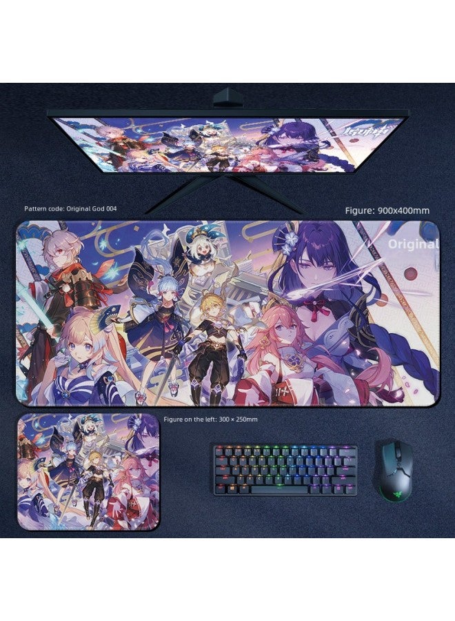 Original God Mouse Pad Large Keyboard Table Pad Two-dimensional Game Men's Peripheral Carved Sunny Sweet Rain God Inside Walnut Corey-Color:800x300x4mm-Pattern:YS019