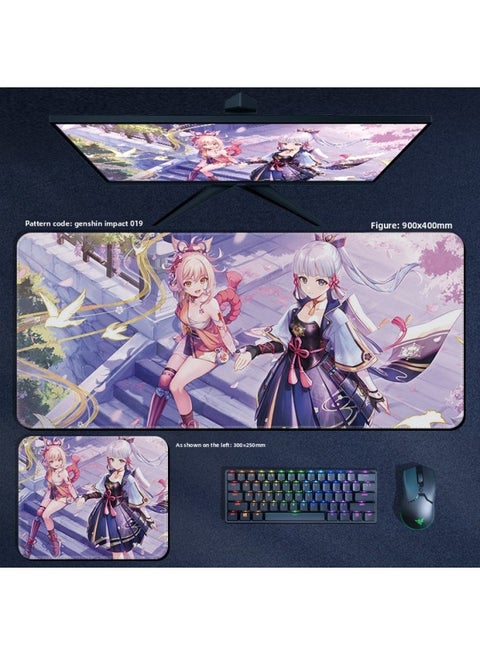 Original God Mouse Pad Large Keyboard Table Pad Two-dimensional Game Men's Peripheral Carved Sunny Sweet Rain God Inside Walnut Corey-Color:800x300x4mm-Pattern:YS019