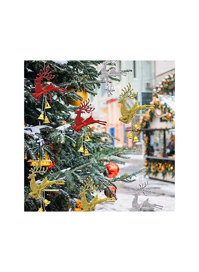 The Bros Christmas Tree Hanging Decorations 3Pcs Glitter Elk Bell Hanging Ornaments Christmas Tree Reindeer Elk Deer Bell, for Christmas Tree Ornament Holiday Decorations - Image 5