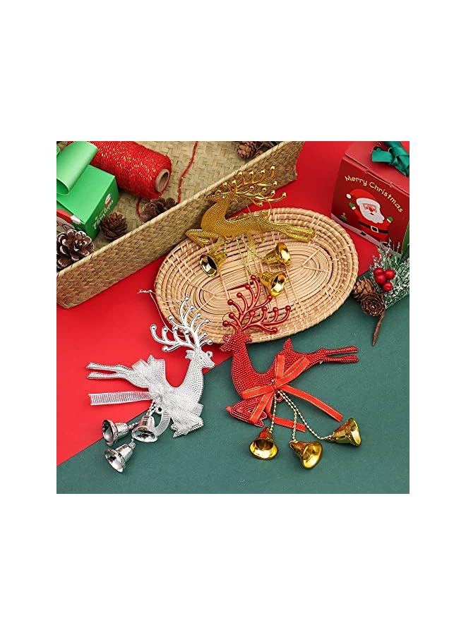 The Bros Christmas Tree Hanging Decorations 3Pcs Glitter Elk Bell Hanging Ornaments Christmas Tree Reindeer Elk Deer Bell, for Christmas Tree Ornament Holiday Decorations - Image 3