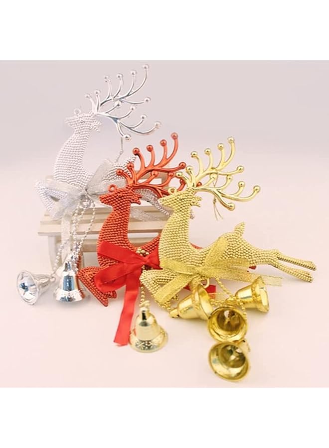 The Bros Christmas Tree Hanging Decorations 3Pcs Glitter Elk Bell Hanging Ornaments Christmas Tree Reindeer Elk Deer Bell, for Christmas Tree Ornament Holiday Decorations - Image 1