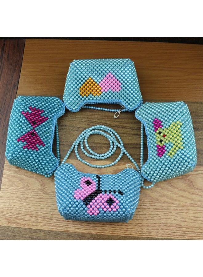 Yuanbao Pearl Bag Handmade Shoulder Crossbody Bag With Zipper Fashion Children's Bag Folk Crafts Wholesale-Color:88005-10 Animal Yuanbao Pearl Bag (Long Belt)-Blue  - Image 1