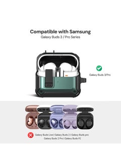 O Ozone Case For Samsung Galaxy Buds3 & Galaxy Buds 3 Pro Case Cover (2024), Rugged Armor Shockproof Hard Shell Protection Case with Secure Lock Clip - Green  - Image 2