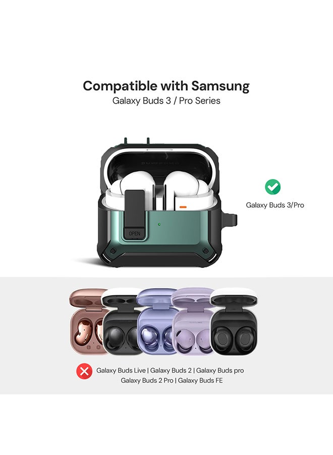 O Ozone Case For Samsung Galaxy Buds3 & Galaxy Buds 3 Pro Case Cover (2024), Rugged Armor Shockproof Hard Shell Protection Case with Secure Lock Clip - Green  - Image 2