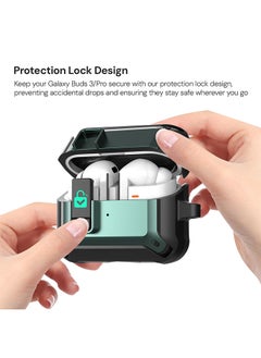 O Ozone Case For Samsung Galaxy Buds3 & Galaxy Buds 3 Pro Case Cover (2024), Rugged Armor Shockproof Hard Shell Protection Case with Secure Lock Clip - Green  - Image 3