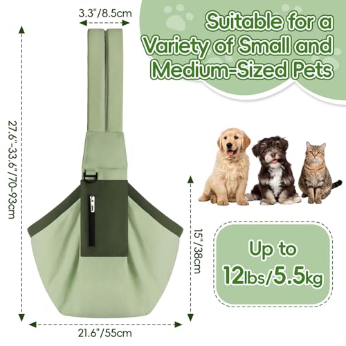 Bartuke Dog Carrier Sling, Hands Free Pet Sling Carriers for Small Dogs and Cats, Thick Padded Shoulder Strap Adjustable Dog Carriers with Storage Pocket, Water-Resistant Puppy Carrier Purse, Green - Image 2