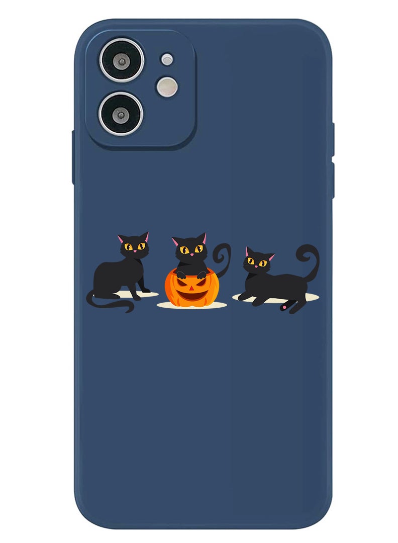 Theodor Protective Slim Fit Case Liquid Silicone Cover with Full Body Protection Anti-Scratch Shockproof Case For iPhone 12 Blue  - Cats Pumpkin Halloween2-01 - Image 1