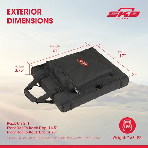 SKB Cases 1U Soft Rack Case for Wireless Microphone Systems with Steel Rails, Heavy Duty Zippers, Outer Pocket and Shoulder Straps, Black - Image 3