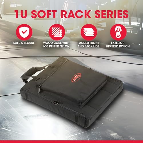 SKB Cases 1U Soft Rack Case for Wireless Microphone Systems with Steel Rails, Heavy Duty Zippers, Outer Pocket and Shoulder Straps, Black - Image 2