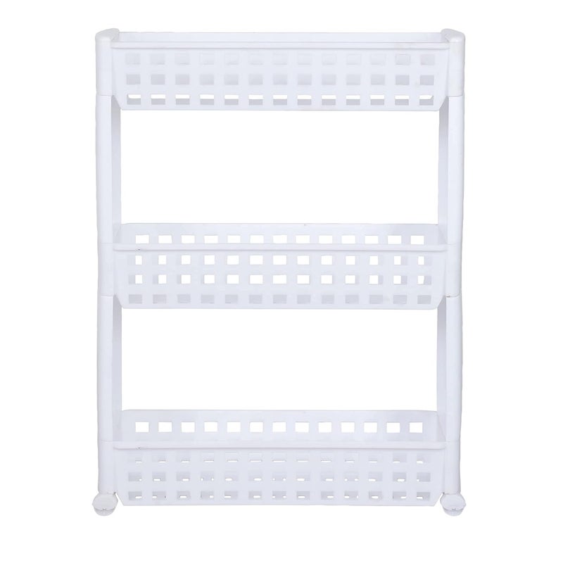 Birdwing NAVRANG Multipurpose Plastic Storage Organizer Slim Rack Shelf with Wheels | Slim Slide Out Kitchen Trolley Rack Holder Storage Organizer for Kitchen (White- 3 Layer) - Image 2