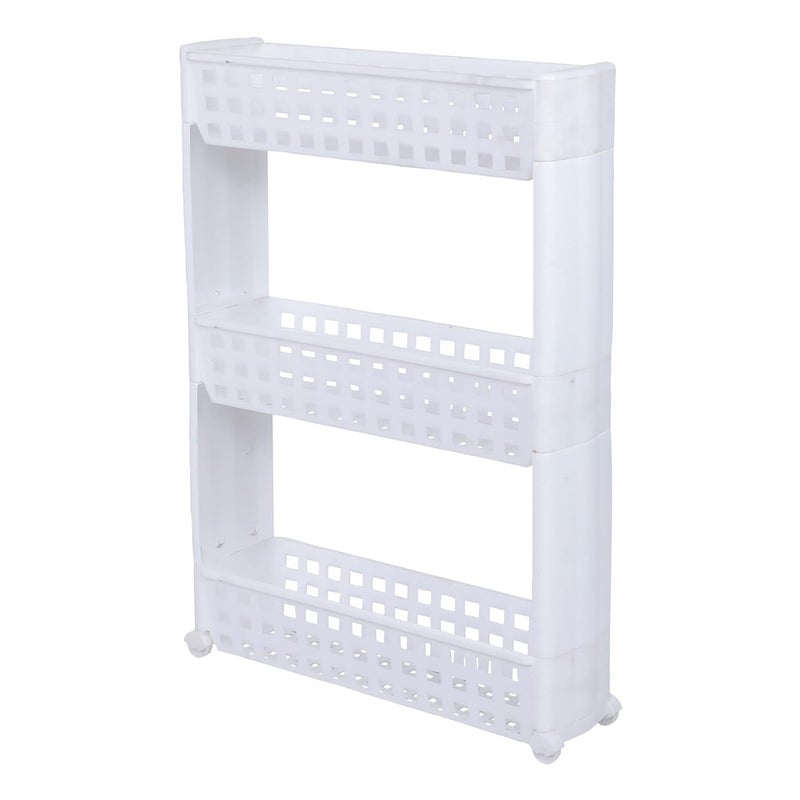 Birdwing NAVRANG Multipurpose Plastic Storage Organizer Slim Rack Shelf with Wheels | Slim Slide Out Kitchen Trolley Rack Holder Storage Organizer for Kitchen (White- 3 Layer) - Image 1