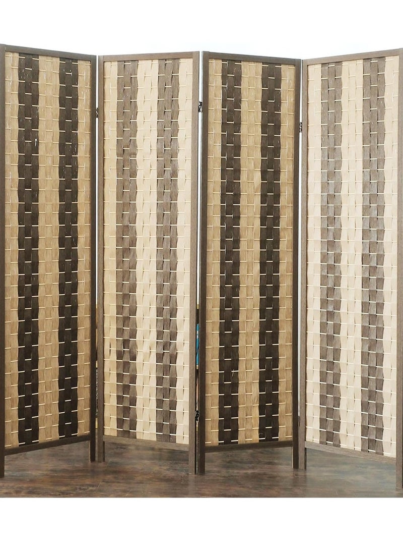 Decorhills - 4 Panel Folding Room Divider, 6ft Wooden Woven Privacy Screen, Handwoven Brown Room Separator for Home, Office, Bedroom, Living Room, Foldable Space Divider with Durable Hinges - Light Brown - Image 1