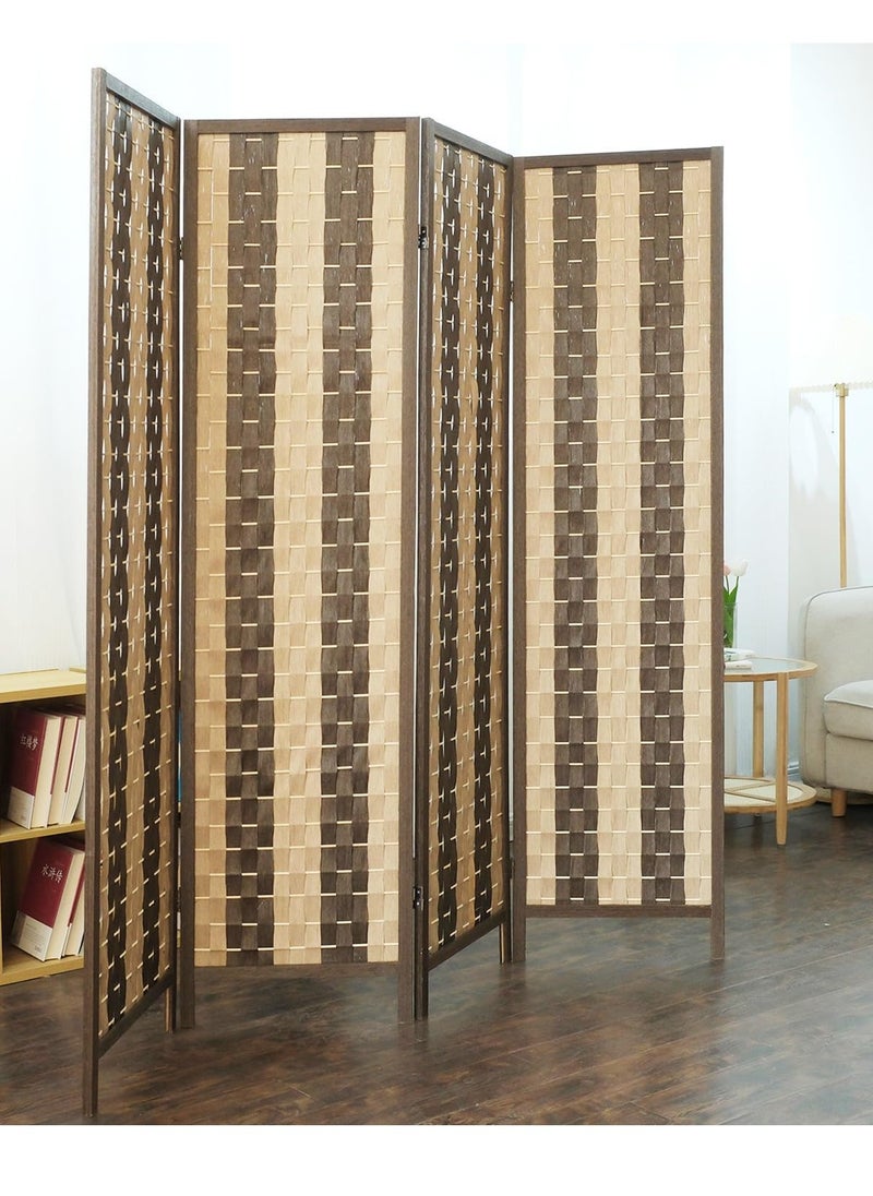 Decorhills - 4 Panel Folding Room Divider, 6ft Wooden Woven Privacy Screen, Handwoven Brown Room Separator for Home, Office, Bedroom, Living Room, Foldable Space Divider with Durable Hinges - Light Brown - Image 1