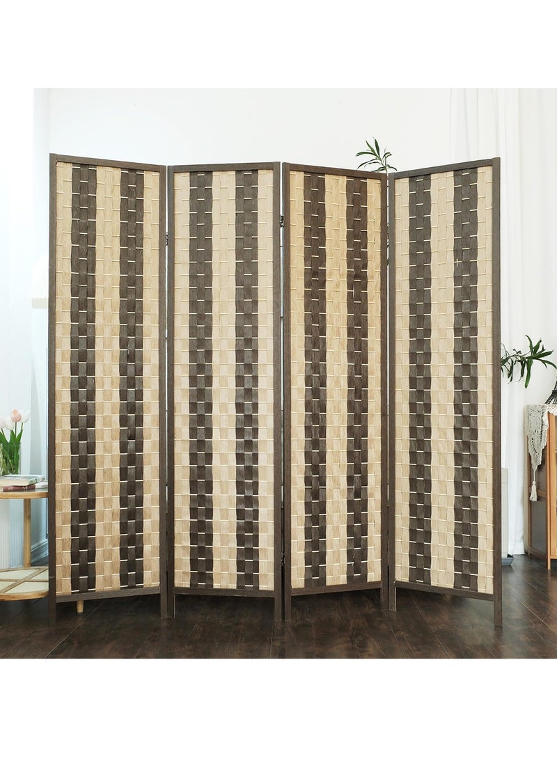 Decorhills - 4 Panel Folding Room Divider, 6ft Wooden Woven Privacy Screen, Handwoven Brown Room Separator for Home, Office, Bedroom, Living Room, Foldable Space Divider with Durable Hinges - Light Brown - Image 1