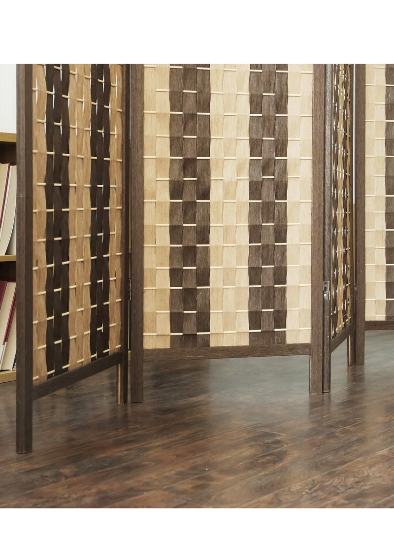 Decorhills - 4 Panel Folding Room Divider, 6ft Wooden Woven Privacy Screen, Handwoven Brown Room Separator for Home, Office, Bedroom, Living Room, Foldable Space Divider with Durable Hinges - Light Brown - Image 1