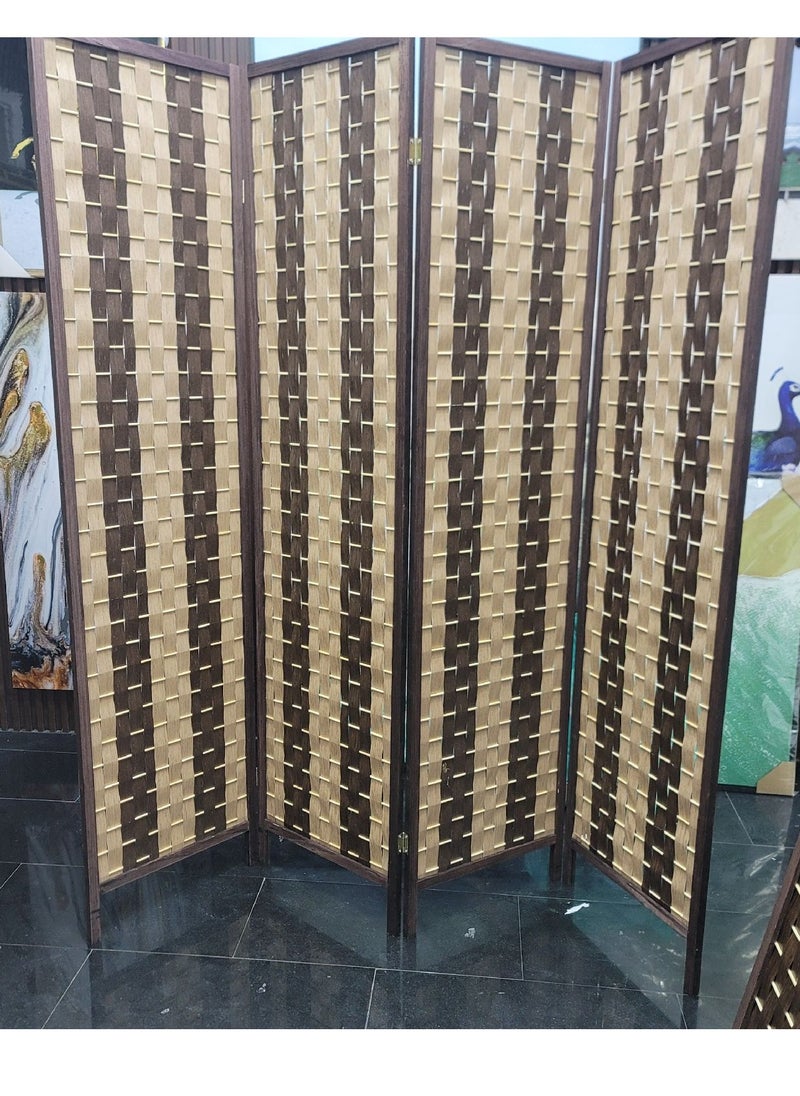 Decorhills - 4 Panel Folding Room Divider, 6ft Wooden Woven Privacy Screen, Handwoven Brown Room Separator for Home, Office, Bedroom, Living Room, Foldable Space Divider with Durable Hinges - Light Brown - Image 1