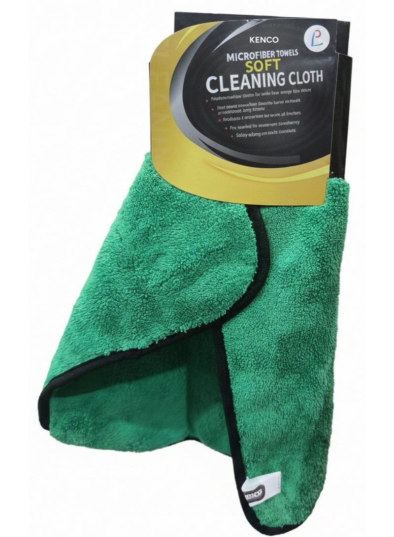 KENCO Dual-Sided Green Microfiber Towel Soft Cleaning Cloth Mirror-Like Shine Safety Edging-Prevent Scratches 39X39Cm Size - Image 1