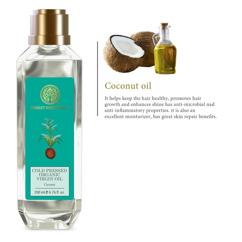 Forest Essentials Organic Cold Pressed Virgin Oil Coconut Rich in Vitamin E with Pure Coconut Massage Oil For Hair Skin 200 ml - Image 4