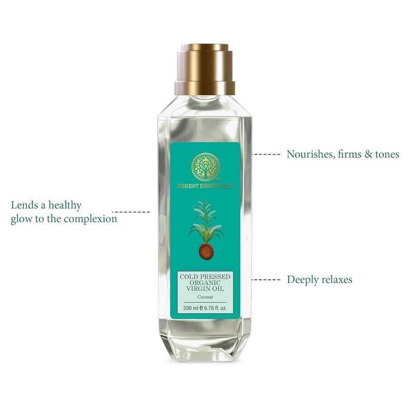 Forest Essentials Organic Cold Pressed Virgin Oil Coconut Rich in Vitamin E with Pure Coconut Massage Oil For Hair Skin 200 ml - Image 3