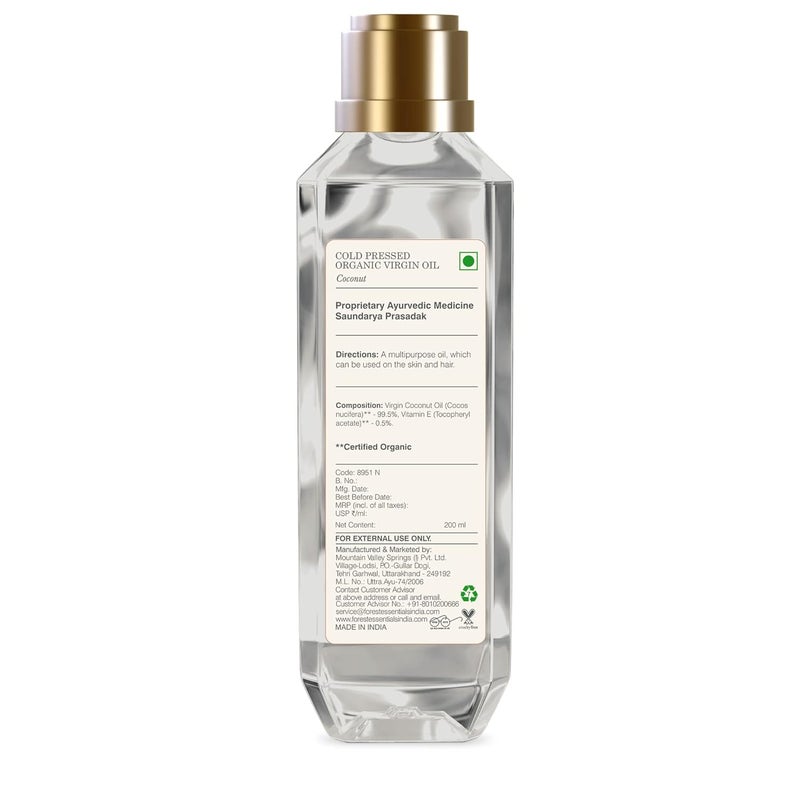 Forest Essentials Organic Cold Pressed Virgin Oil Coconut Rich in Vitamin E with Pure Coconut Massage Oil For Hair Skin 200 ml - Image 5