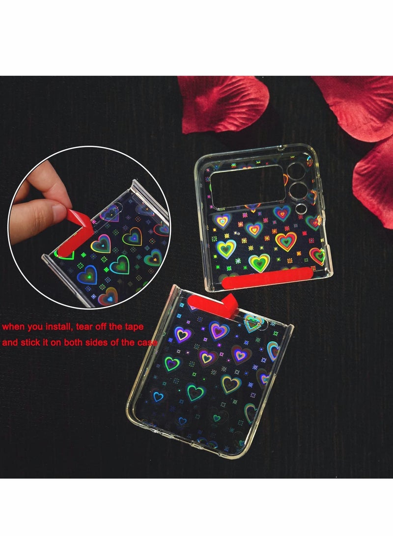 For Samsung Galaxy Z Flip 3 Cute Case, Luxury Clear Laser Glitter Bling Heart with Pearl Chain Bracelet Wrist Strap for Women Girls Slim Shockproof Hard PC Cover for Samsung Galaxy Z Flip 3 5G - Image 3