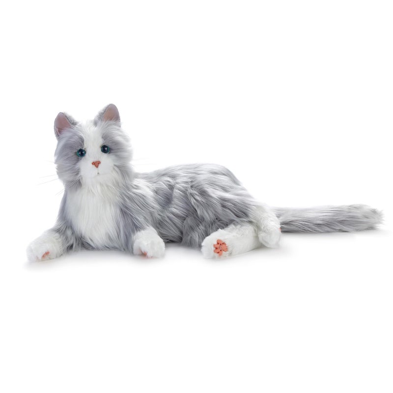 JOY FOR ALL Companion Pet for Seniors - Lifelike Animatronic Cat - Realistic Soft-Touch Fur & Purring - Therapy Stuffed Animal - Toy for Alzheimer's & Dementia - Silver w/White - Image 1