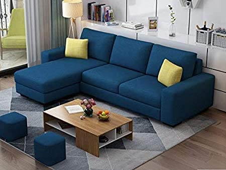 BRAXTON BRAXTON Hanky 4 Seater L Shape Sofa for Living Room Blue Fabric Left Side