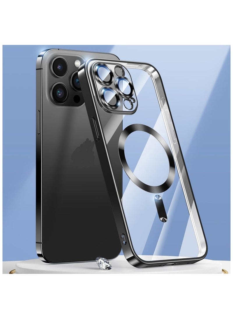 Case Cover Compatible for iPhone 15 Pro Clear Back Panel Protective Case Compatible for MagSafe (Black) - Image 1