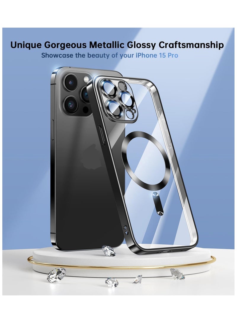 Case Cover Compatible for iPhone 15 Pro Clear Back Panel Protective Case Compatible for MagSafe (Black) - Image 2