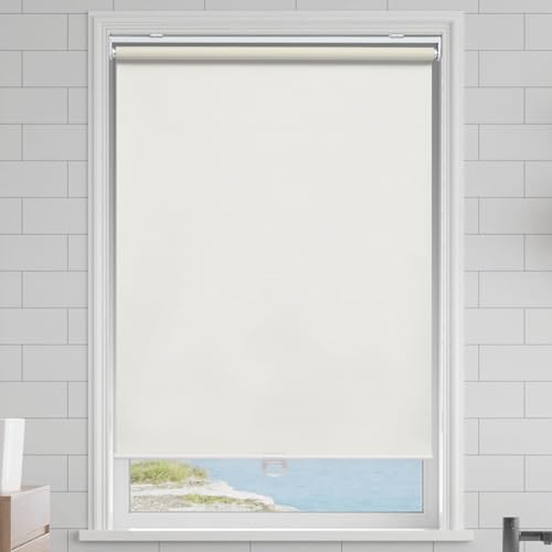 AOSKY Cordless Roller Shades Blackout Blinds for Windows Room Darkening Rolled Up Shades with Spring System UV Protection Window Shades Door Blinds for Home and Office 24 W x 72 H Ivory - Image 3