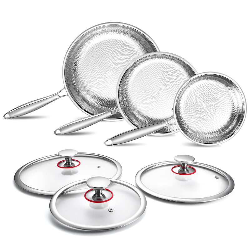 Lazycorner Titanium Non-stick Frying Pan with Lid, 8, 10, and 12 Inch Hammered Nonstick Skillet Set, Titaniums Coating & Scratch-Resistant, PFOA Free, Induction Compatible Cookware - Image 1