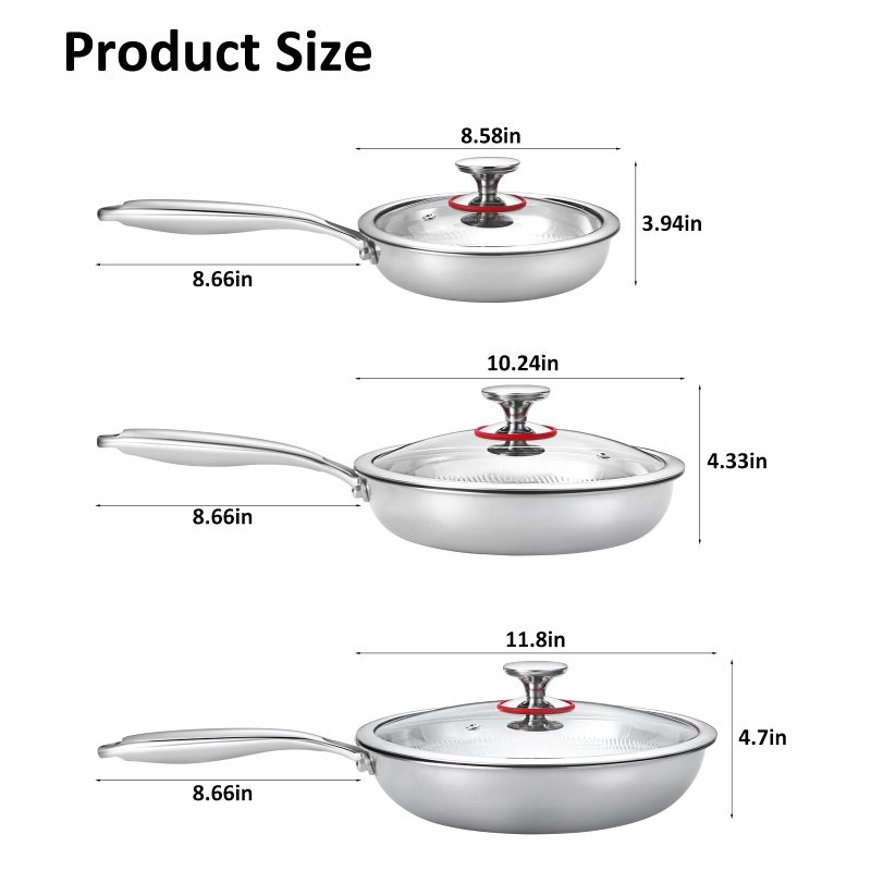 Lazycorner Titanium Non-stick Frying Pan with Lid, 8, 10, and 12 Inch Hammered Nonstick Skillet Set, Titaniums Coating & Scratch-Resistant, PFOA Free, Induction Compatible Cookware - Image 2