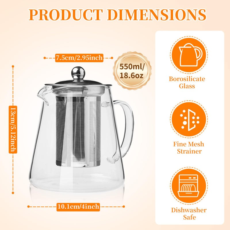 BanYakong Glass Teapot with Stainless Steel Infuser, Borosilicate Tea Kettle, Clear Tea Maker for Loose Leaf Tea (550ML) - Image 3