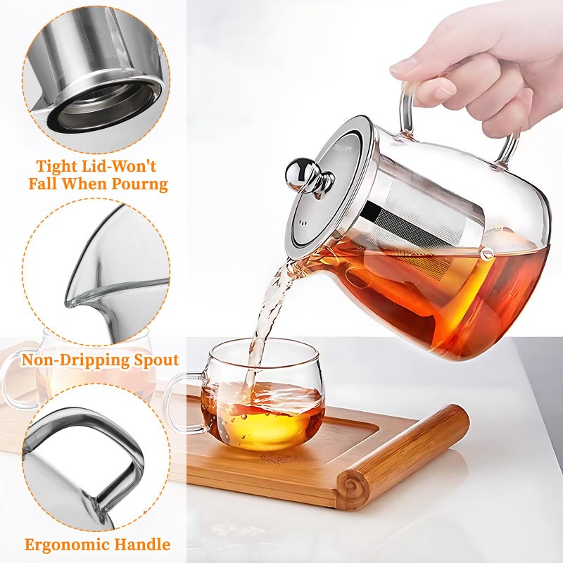 BanYakong Glass Teapot with Stainless Steel Infuser, Borosilicate Tea Kettle, Clear Tea Maker for Loose Leaf Tea (550ML) - Image 5