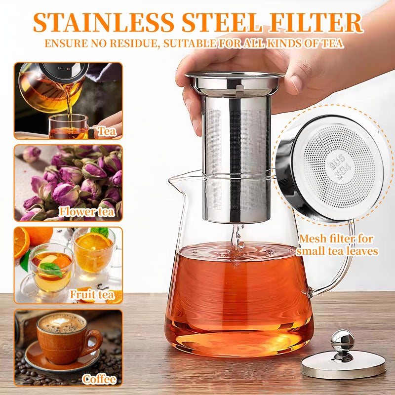 BanYakong Glass Teapot with Stainless Steel Infuser, Borosilicate Tea Kettle, Clear Tea Maker for Loose Leaf Tea (550ML) - Image 2